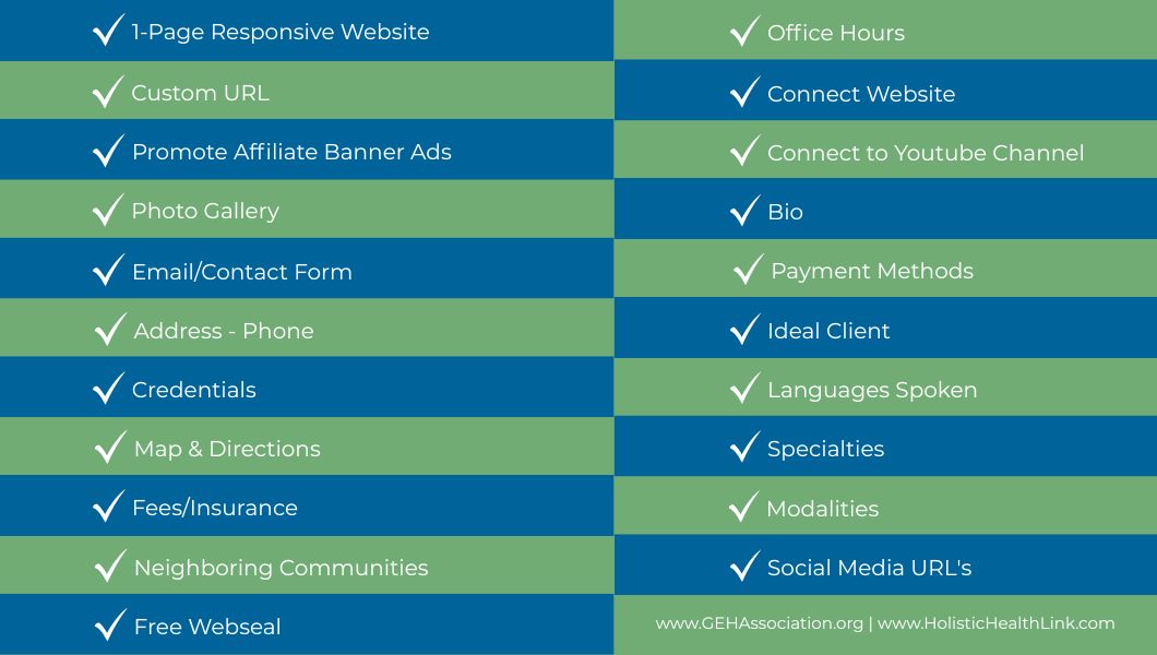 Holistic Health Link practitioner profile features list