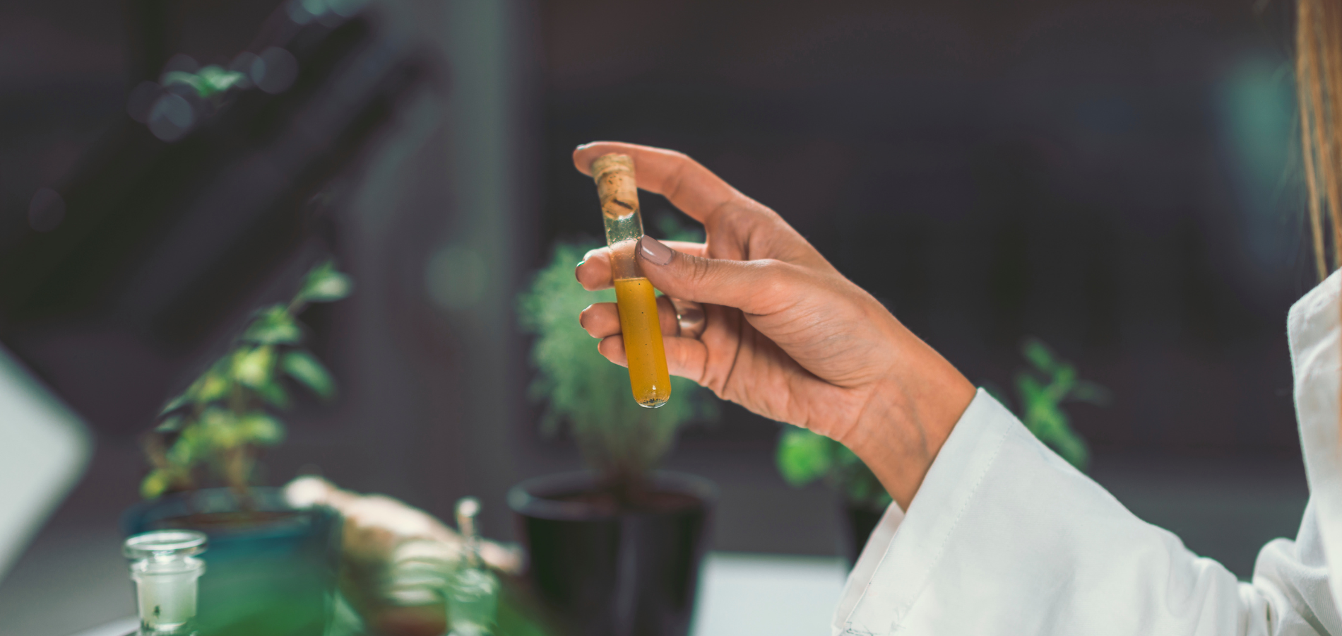 homeopath holding a vial during a natural remedy preparation